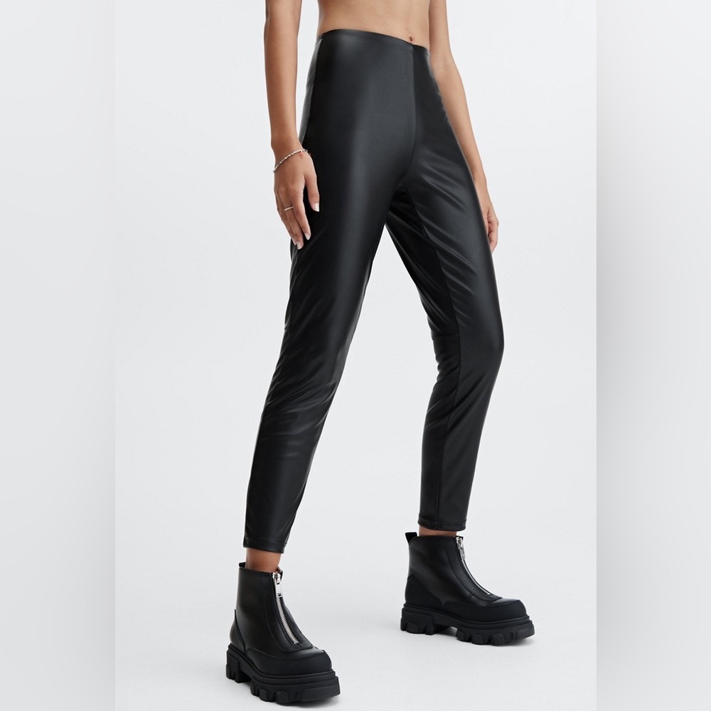 Black Fabletics High Waisted Vegan Leather Leggings Size: M